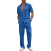 image:imageCOOFANDY Mens 2 Piece Outfit Casual Short Sleeve Button Down Shirt Beach Summer Loose Pant SetsRoyal Blue