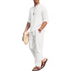 image:imageCOOFANDY Mens 2 Pieces Cotton Linen Set Long Sleeve Henley Shirts Casual Beach Pants With Pockets Summer Yoga OutfitsAll White