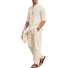 image:imageCOOFANDY Mens 2 Pieces Cotton Linen Set Long Sleeve Henley Shirts Casual Beach Pants With Pockets Summer Yoga OutfitsBeige