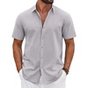 image:imageCOOFANDY Mens Button Down Shirts Short Sleeve Casual Shirt Cotton Summer Beach Linen Wedding ShirtsLight Grey