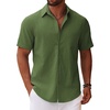 image:imageCOOFANDY Mens Button Down Short Sleeve Shirt Casual Cotton Summer Beach Linen Wedding Shirts with PocketOlive Green