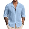 image:imageCOOFANDY Mens Casual Button Down Shirt Summer Beach Shirts Long Sleeve Cuban Collared Tropical Textured Shirts