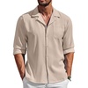 image:imageCOOFANDY Mens Casual Dress Long Sleeve Shirt Fashion Solid Beach Wedding Shirts Khaki 3XLarge
