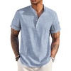image:imageCOOFANDY Mens Casual Henley Shirt Short Sleeve Band Collar Linen Shirt Summer Beach Hippie TShirtsAflecking Blue