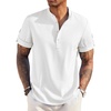 image:imageCOOFANDY Mens Casual Henley Shirt Short Sleeve Band Collar Linen Shirt Summer Beach Hippie TShirtsAwhite
