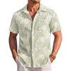 image:imageCOOFANDY Mens Casual Textured Short Sleeve Button Down Summer Beach ShirtLight Green White Leaf