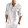 image:imageCOOFANDY Mens Cotton Linen Henley TShirt Long Sleeve Hippie Casual Beach TShirtsWhiteBlack Patterned