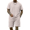 image:imageCOOFANDY Mens Cotton Waffle 2 Piece Outfits Casual Short Sleeve Shirts and Shorts Set Summer Jogging Tracksuit Lounge SetsBeige