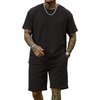 image:imageCOOFANDY Mens Cotton Waffle 2 Piece Outfits Casual Short Sleeve Shirts and Shorts Set Summer Jogging Tracksuit Lounge SetsBlack