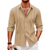 image:imageCOOFANDY Mens Cuban Guayabera Shirt Casual Button Down Shirts Long Sleeve Summer Beach ShirtsDark Khaki