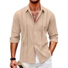 image:imageCOOFANDY Mens Cuban Guayabera Shirt Casual Button Down Shirts Long Sleeve Summer Beach ShirtsLight Khaki