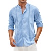 image:imageCOOFANDY Mens Cuban Guayabera Shirt Casual Long Sleeve Button Down Shirts Band Collar Linen Summer Beach ShirtLight Blue