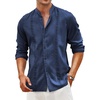 image:imageCOOFANDY Mens Cuban Guayabera Shirt Casual Long Sleeve Button Down Shirts Band Collar Linen Summer Beach ShirtNavy Blue