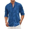 image:imageCOOFANDY Mens Cuban Guayabera Shirt Casual Long Sleeve Button Down Shirts Band Collar Linen Summer Beach ShirtRoyal Blue