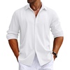 image:imageCOOFANDY Mens Cuban Guayabera Shirt Long Sleeve Casual Button Down Shirts Beach Linen Shirt White