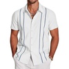 image:imageCOOFANDY Mens Cuban Guayabera Shirt Short Sleeve Button Down Shirts Casual Summer Beach Linen ShirtsWhiteblue Webbing