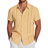 image:imageCOOFANDY Mens Cuban Guayabera Shirt Short Sleeve Button Down Shirts Casual Summer Beach Linen ShirtsYellow
