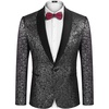 image:imageCOOFANDY Mens Floral Tuxedo Jacket Jacquard Suit Jacket Slim Fit Blazer for Wedding Prom DinnerSilver