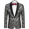 image:imageCOOFANDY Mens Floral Tuxedo Jacket Jacquard Suit Jacket Slim Fit Blazer for Wedding Prom DinnerType02silver