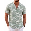 image:imageCOOFANDY Mens Hawaiian Shirt Short Sleeve Buttoon Down Shirts Casual Tropical Floral Summer Linen ShirtsCeladon Green Palm Leaf