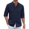 image:imageCOOFANDY Mens Oxford Shirts Long Sleeve Casual Button Down Shirts Band Collar Dress Shirt with PocketNavy Blue