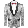 image:imageCOOFANDY Mens Sequin Blazer Sparkly Glitter Jacket Shiny Floral Suit Jacket Stylish Party Wedding Banquet Prom TuxedoSilver  Black Lapel