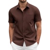 image:imageCOOFANDY Mens Short Sleeve Casual Button Down Shirt Business Untucked Dress Shirts with PocketBrown