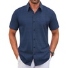 image:imageCOOFANDY Mens Stretch Dress Shirts Short Sleeve Wrinkle Free Casual Button Down ShirtsNavywhite