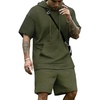 image:imageCOOFANDY Mens Tracksuit 2 Piece Hooded Athletic Sweatsuit Short Sleeve Casual Sports Hoodie Shorts SetArmy Green