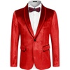 image:imageCOOFANDY Mens Velvet Tuxedo Floral Blazer Jacket One Button Shawl Lapel Suit Jacket for Dinner Prom Party WeddingRedsolid