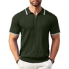 image:imageCOOFANDY Mens Zipper Polo Shirts Short Sleeve Ribbed Knit Polo T Shirts Fashion Casual Golf ShirtsStriped Army Green