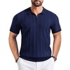image:imageCOOFANDY Mens Zipper Polo Shirts Short Sleeve Ribbed Knit Polo T Shirts Fashion Casual Golf ShirtsVnavy Blue