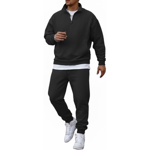 image:imageCOOFANDY 2 Piece Set for Men Casual 14 Zip Track Suits Set Long Sleeve Quarter Pullover Jogging Suits 2025 Fashion OutfitsAll Black
