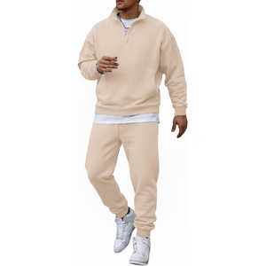 image:imageCOOFANDY 2 Piece Set for Men Casual 14 Zip Track Suits Set Long Sleeve Quarter Pullover Jogging Suits 2025 Fashion OutfitsCream