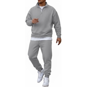 image:imageCOOFANDY 2 Piece Set for Men Casual 14 Zip Track Suits Set Long Sleeve Quarter Pullover Jogging Suits 2025 Fashion OutfitsLight Grey