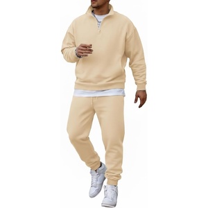 image:imageCOOFANDY 2 Piece Set for Men Casual 14 Zip Track Suits Set Long Sleeve Quarter Pullover Jogging Suits 2025 Fashion OutfitsLight Khaki