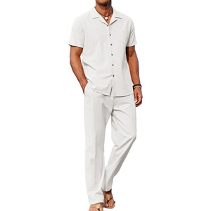image:imageCOOFANDY Men 2 Piece Linen Outfit Beach Button Down Shirt Casual Loose Pant SetsAwhite