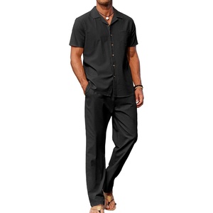 image:imageCOOFANDY Men 2 Piece Linen Outfit Beach Button Down Shirt Casual Loose Pant SetsBlack