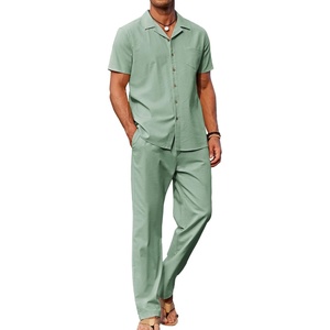 image:imageCOOFANDY Men 2 Piece Linen Outfit Beach Button Down Shirt Casual Loose Pant SetsLight Green