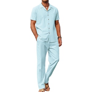 image:imageCOOFANDY Men 2 Piece Linen Outfit Beach Button Down Shirt Casual Loose Pant SetsSky Blue