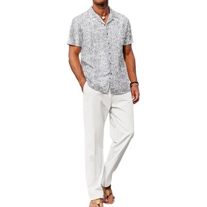 image:imageCOOFANDY Men 2 Piece Linen Outfit Beach Button Down Shirt Casual Loose Pant SetsWhite Floral ShirtWhite Pants