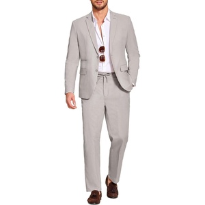image:imageCOOFANDY Mens 2 Piece Linen Suits Set Casual Lightweight Linen Suit Blazer Jacket and PantsLight Grey