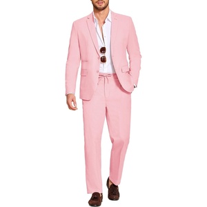 image:imageCOOFANDY Mens 2 Piece Linen Suits Set Casual Lightweight Linen Suit Blazer Jacket and PantsPink