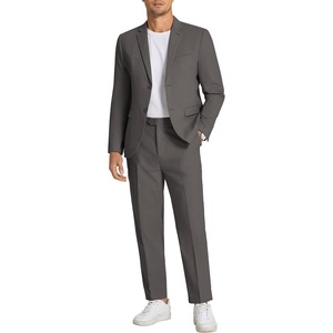 image:imageCOOFANDY Mens 2 Piece Linen Suits Set Regular Fit Casual Linen Lightweight Suit Summer Beach WeddingDark Grey