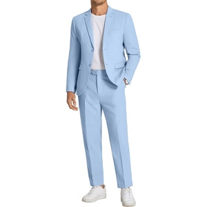 image:imageCOOFANDY Mens 2 Piece Linen Suits Set Regular Fit Casual Linen Lightweight Suit Summer Beach WeddingLight Blue
