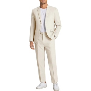 image:imageCOOFANDY Mens 2 Piece Linen Suits Set Regular Fit Casual Linen Lightweight Suit Summer Beach WeddingLight Khaki