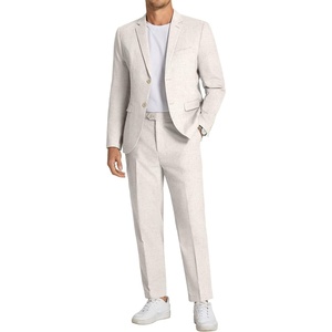 image:imageCOOFANDY Mens 2 Piece Linen Suits Set Regular Fit Casual Linen Lightweight Suit Summer Beach WeddingLinen Khaki