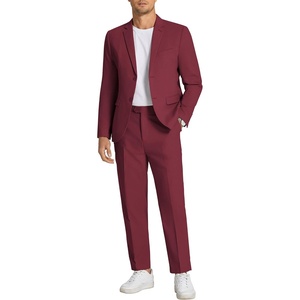 image:imageCOOFANDY Mens 2 Piece Linen Suits Set Regular Fit Casual Linen Lightweight Suit Summer Beach WeddingWine Red