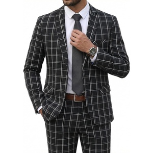 image:imageCOOFANDY Mens 2 Piece Suits Classic Fit 2 Button Dress Suits Tuxedo Jacket Blazer for Wedding Business Dinner PromBlack  Plaid 