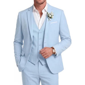 image:imageCOOFANDY Mens 3 Piece Linen Suits Casual Lightweight Blazer Jackets Vest Pants Set for Wedding Business PromLight Blue